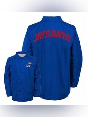 NWT [Gen2] Kansas Jayhawks NCAA Blue Bravo Buttoned “Coaches” Jacket Youth XL/18